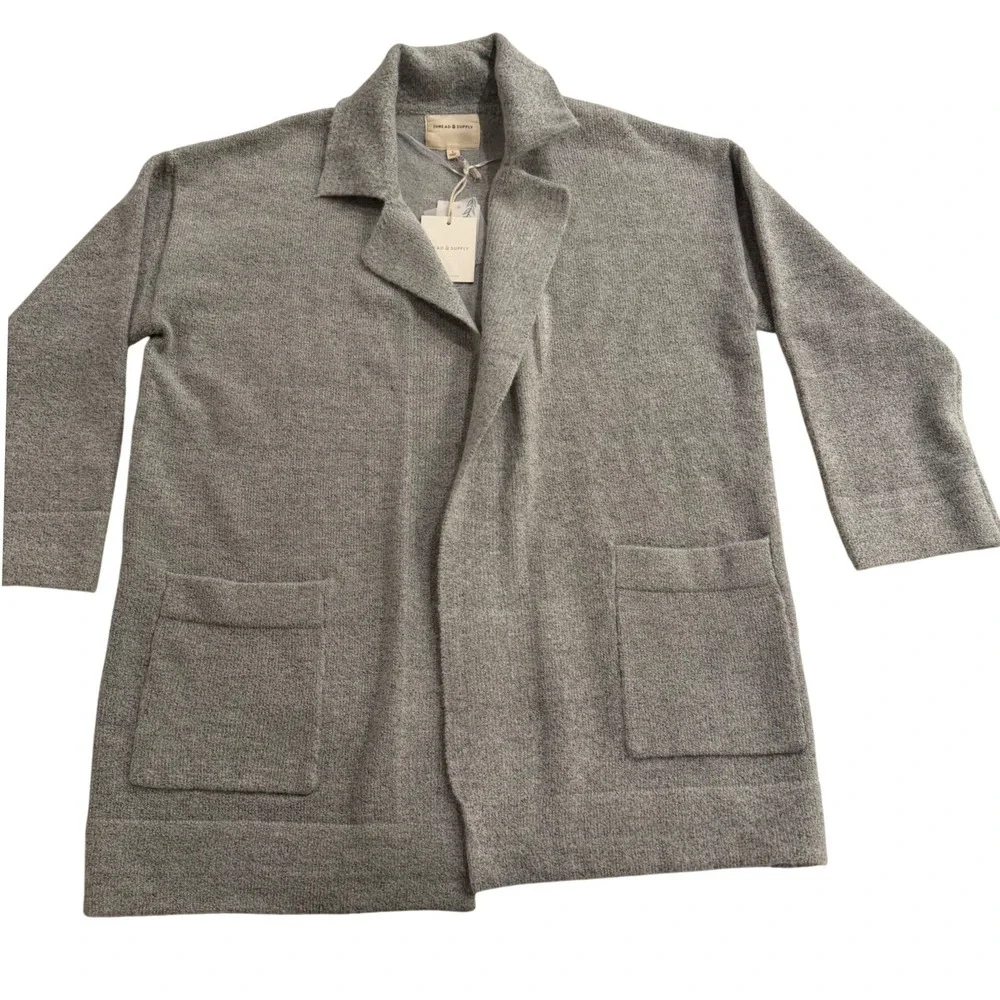 Thread & Supply Grey Knit Open Front Cardigan Jacket J1438SWND Womens Large NEW - Picture 1 of 5